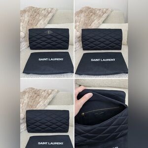Saint Laurent Black Quilted Envelope Clutch